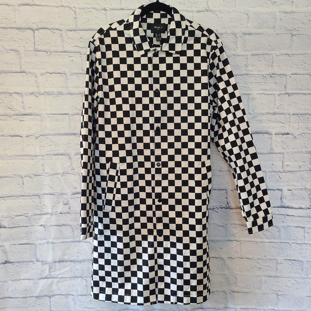 Forever 21 Black and White Checkered Trench Coat